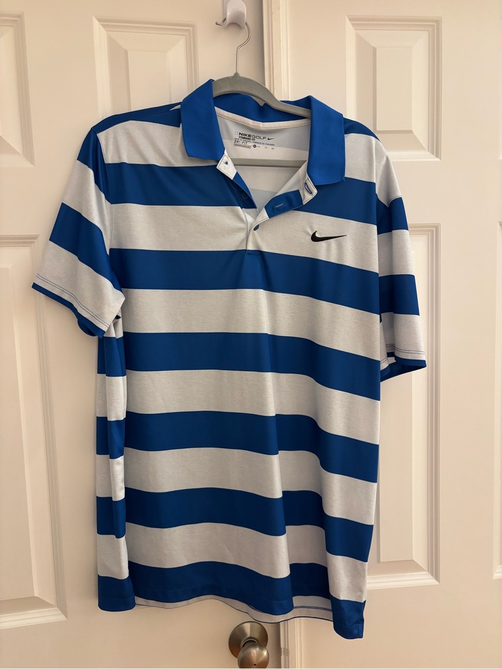 Nike Men’s Royal Blue and White Horizontal Stripe Polo